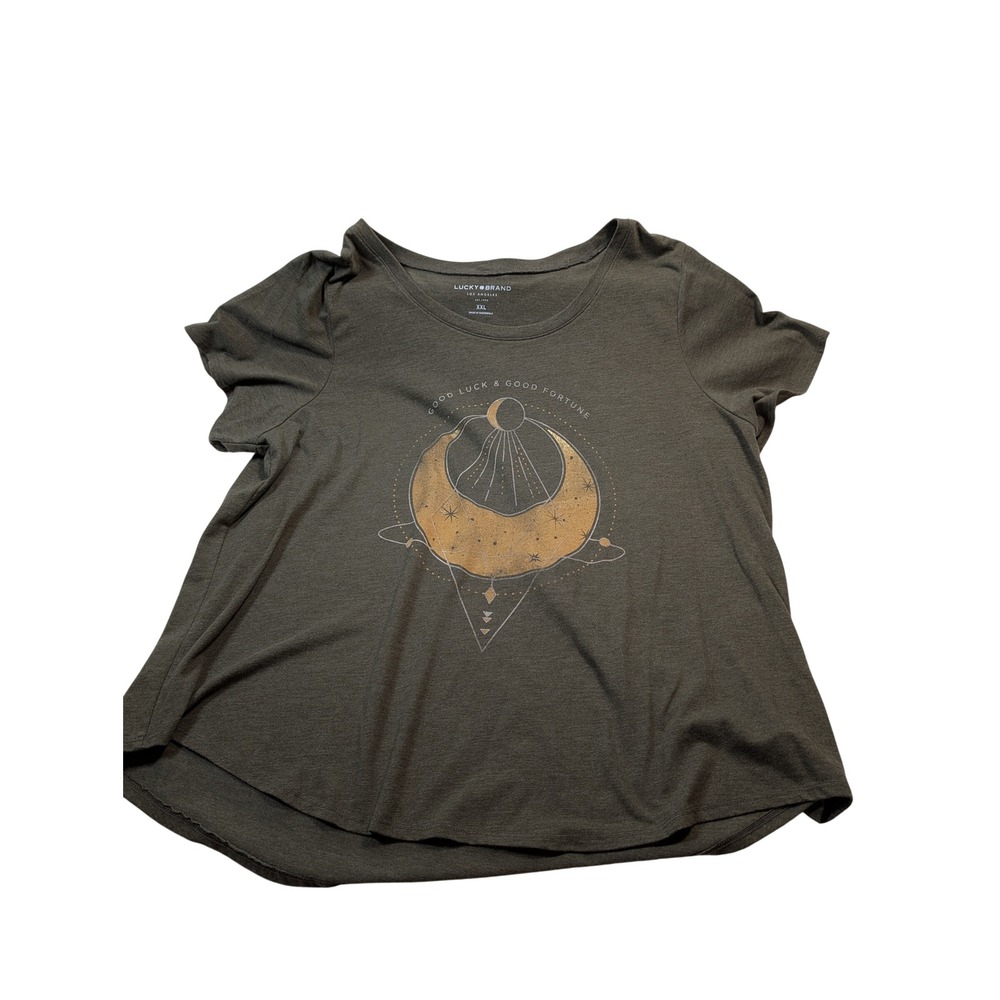 Lucky Brand Womens Good Luck Good Fortune Celestial Tee XXL Green